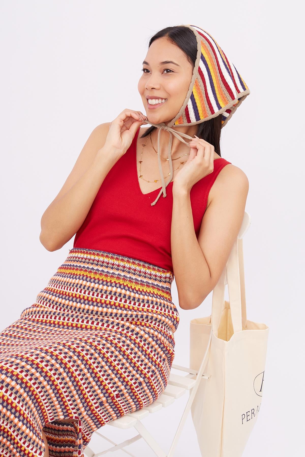 Peraluna-Frida Scarfe Multi Renk Bağcıklı Kadın Triko Eşarp çok Renkli-Eşarp-4-Milagron.com