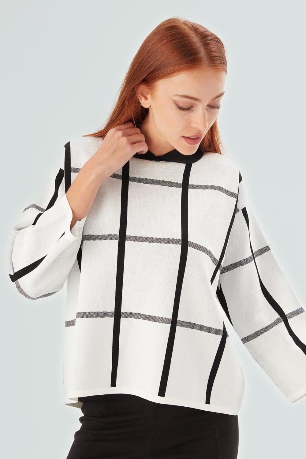 Peraluna-Gemma Blouse Bebe Yaka Geometrik Desenli Kadın Triko Bluz-T-Shirts-4-Milagron.com