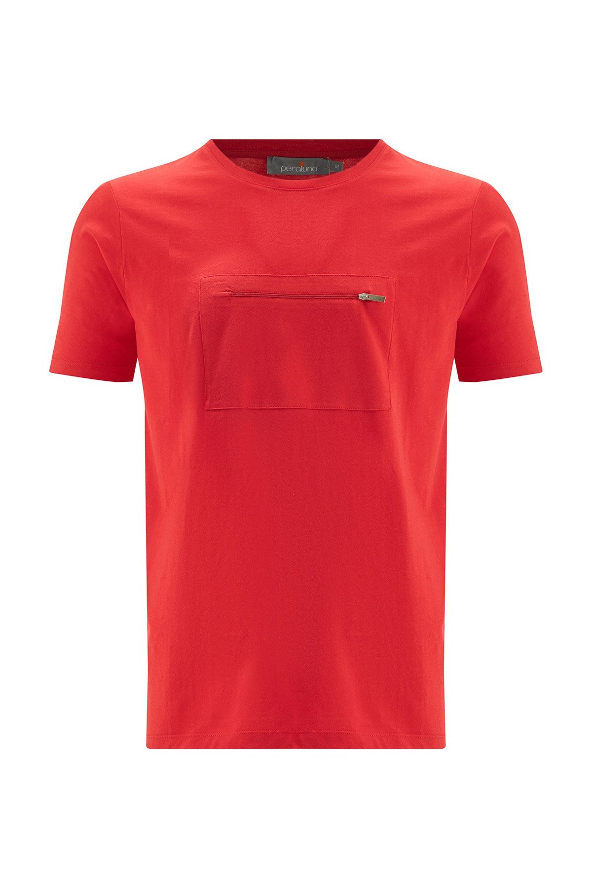 Peraluna Göğüs Fermuarlı Uzun Erkek T-Shirt - Kırmızı
