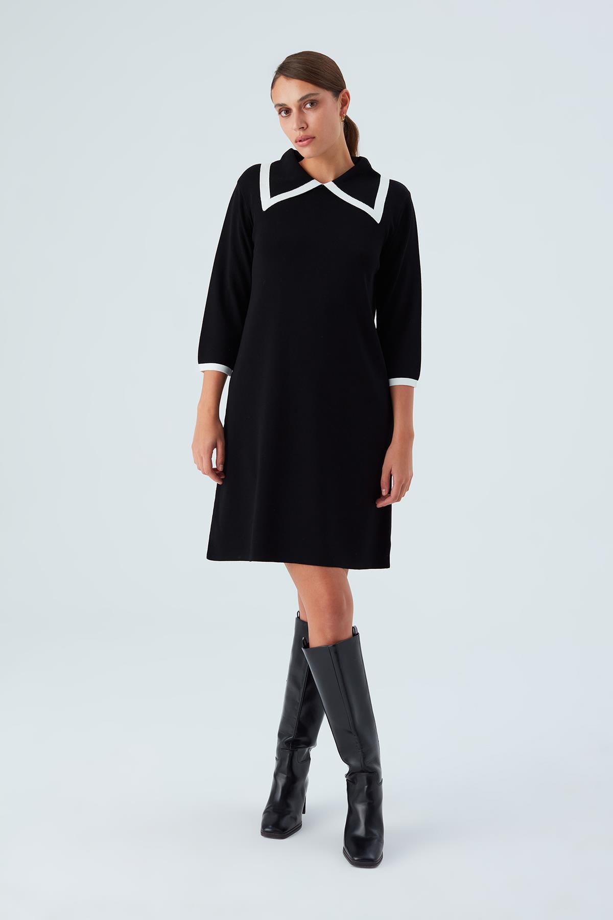 Peraluna Grace Dress Rahat Kesim A Form Rayon Kadın Triko Elbise - Siyah