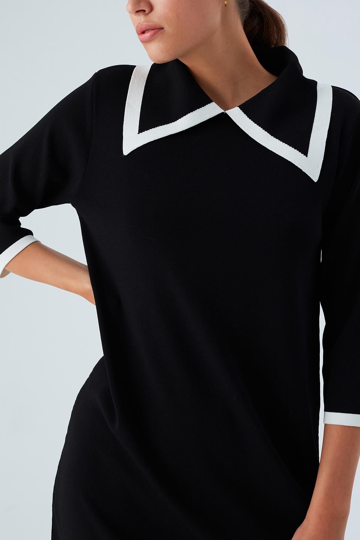 Peraluna Grace Dress Rahat Kesim A Form Rayon Kadın Triko Elbise - Siyah