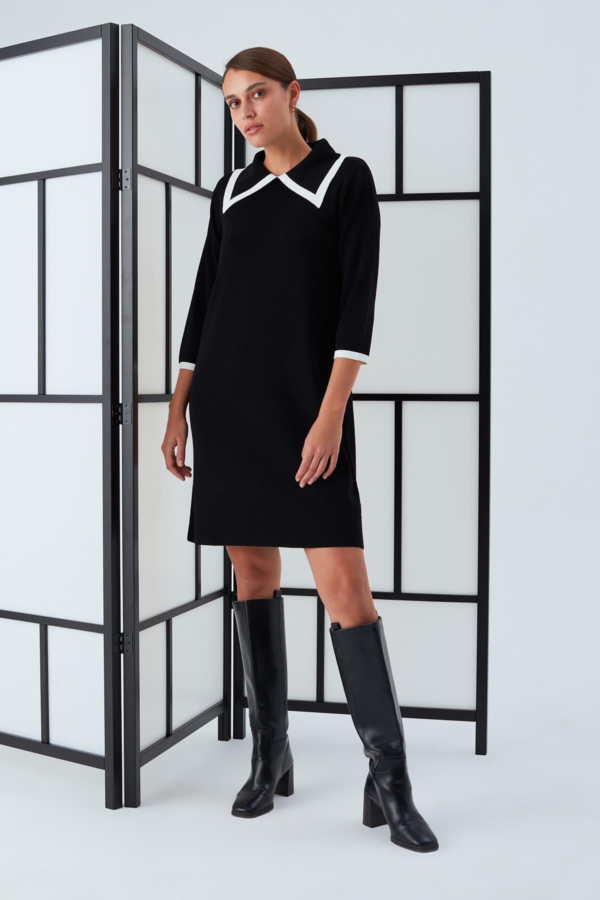 Peraluna Grace Dress Rahat Kesim A Form Rayon Kadın Triko Elbise - Siyah