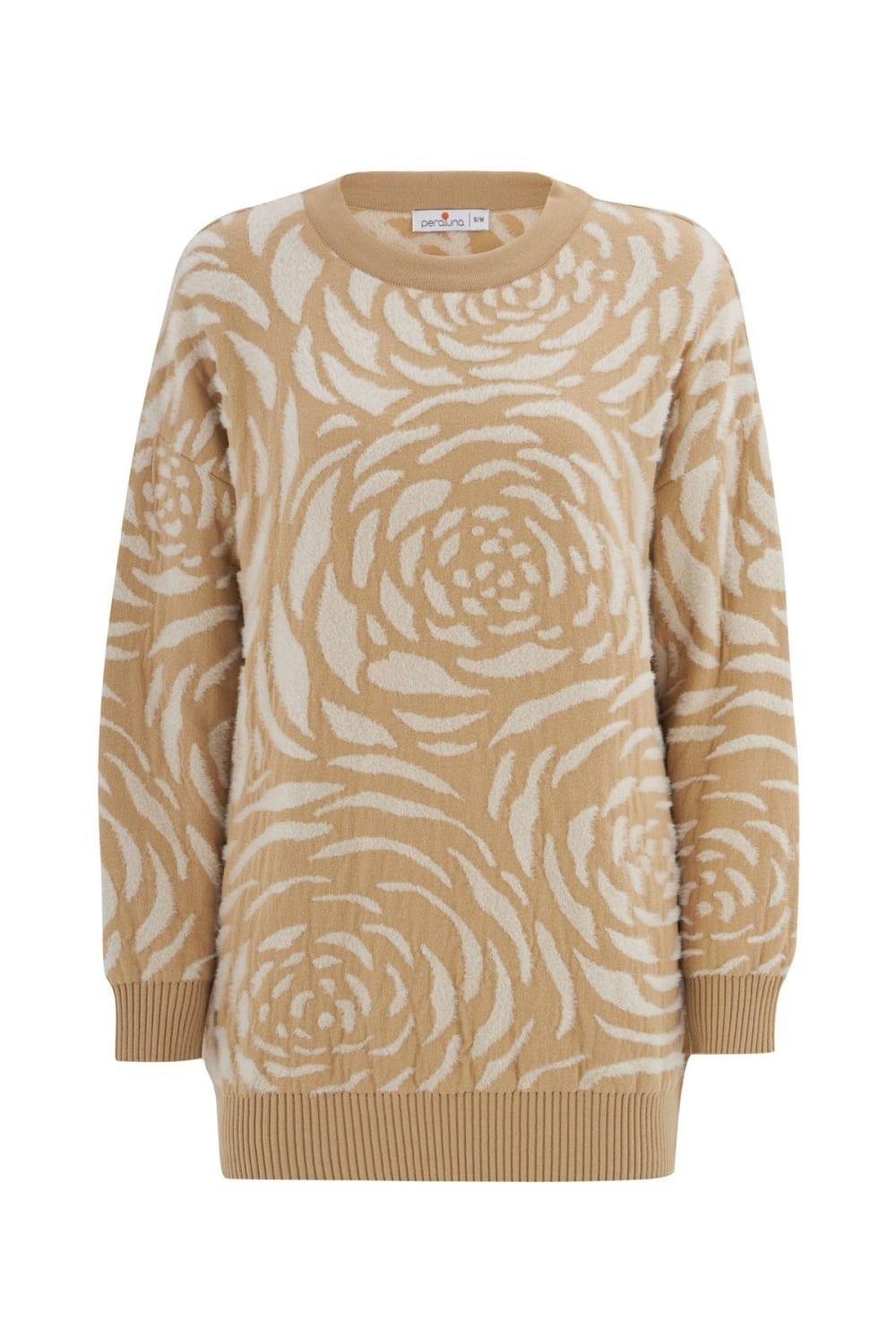 Peraluna-Gül Desenli Jakarlı Bol Kesim Kadın Triko Tunik-Kazak & Triko-14-Milagron.com