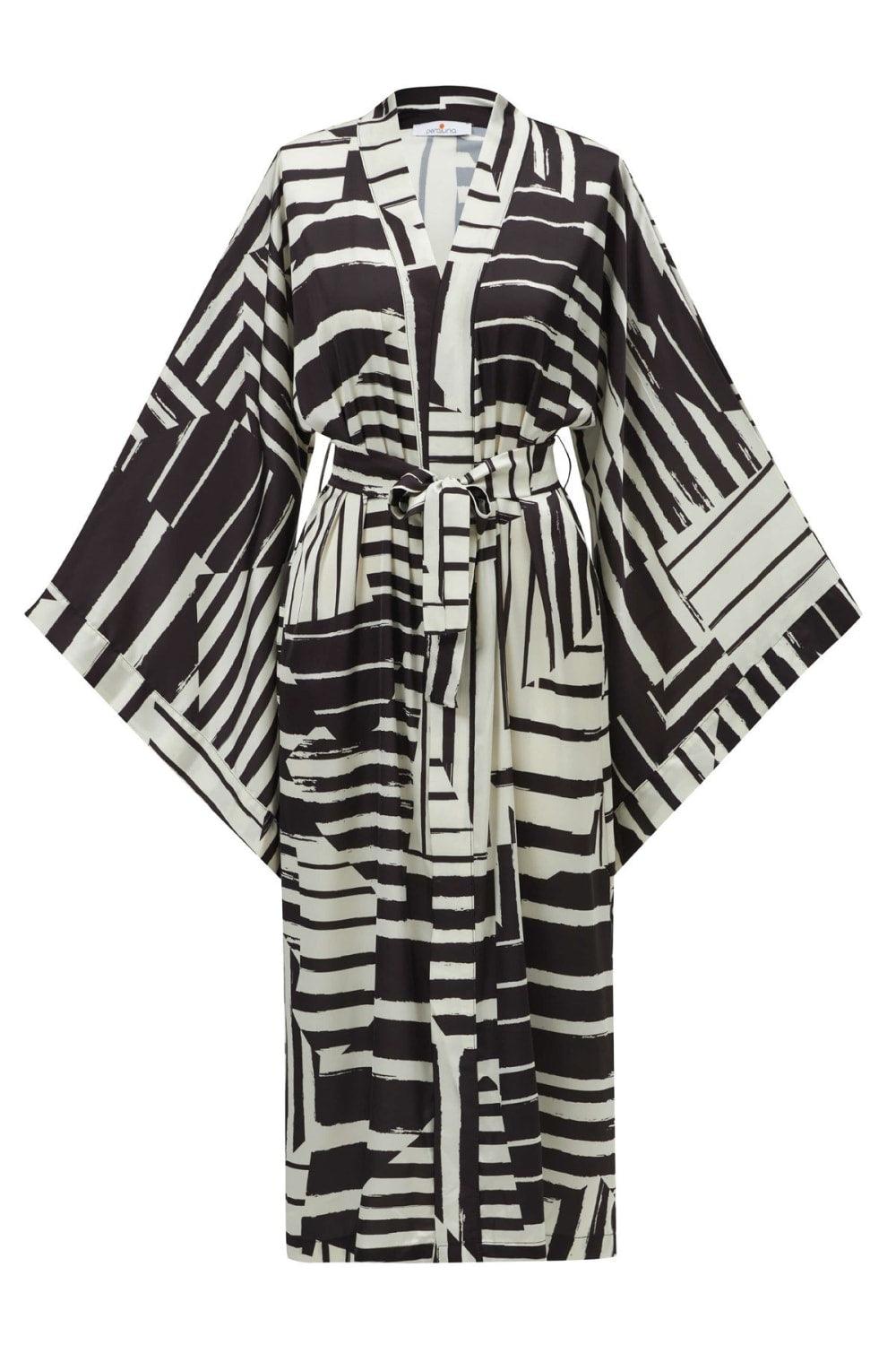 Peraluna-Hanita Geometrik Desenli 120 Cm Saten Yazlık Kadın Kimono-Kimono-9-Milagron.com