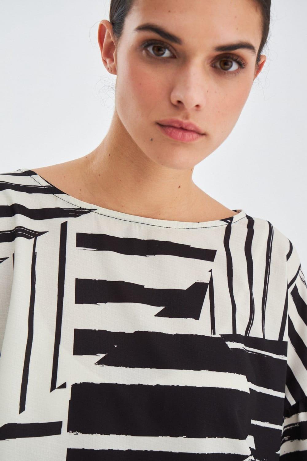 Peraluna-Hanita Geometrik Desenli Bol Kesim Mat Dokulu Yazlık Kadın Bluz-Bluz-7-Milagron.com