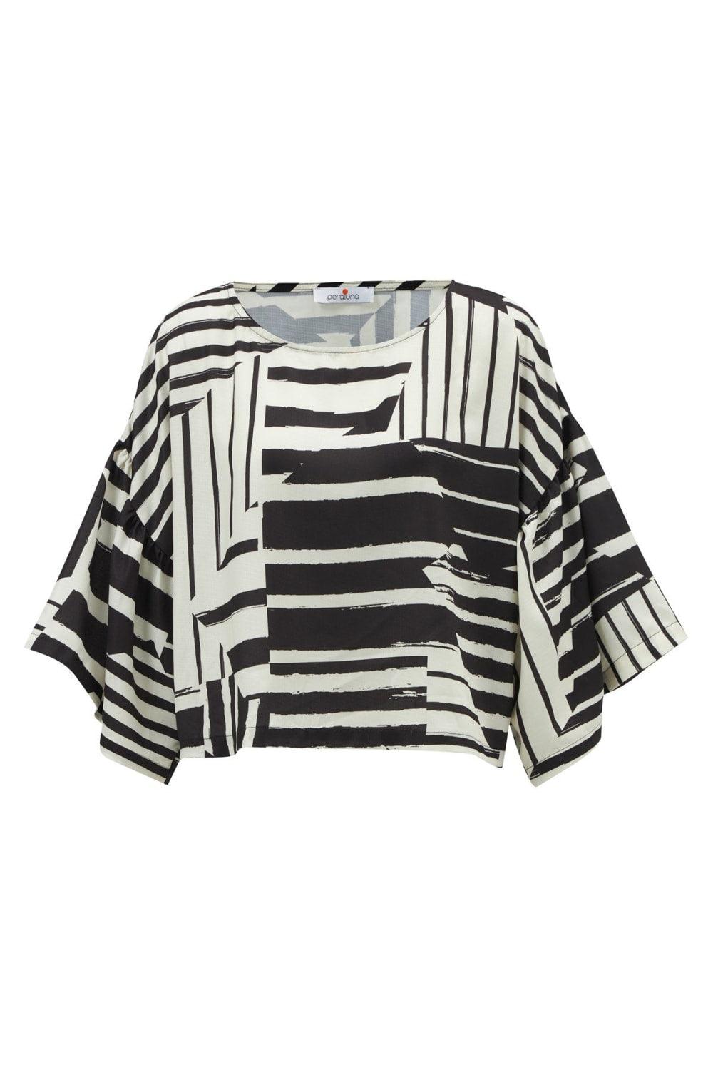 Peraluna-Hanita Geometrik Desenli Bol Kesim Mat Dokulu Yazlık Kadın Bluz-Bluz-8-Milagron.com