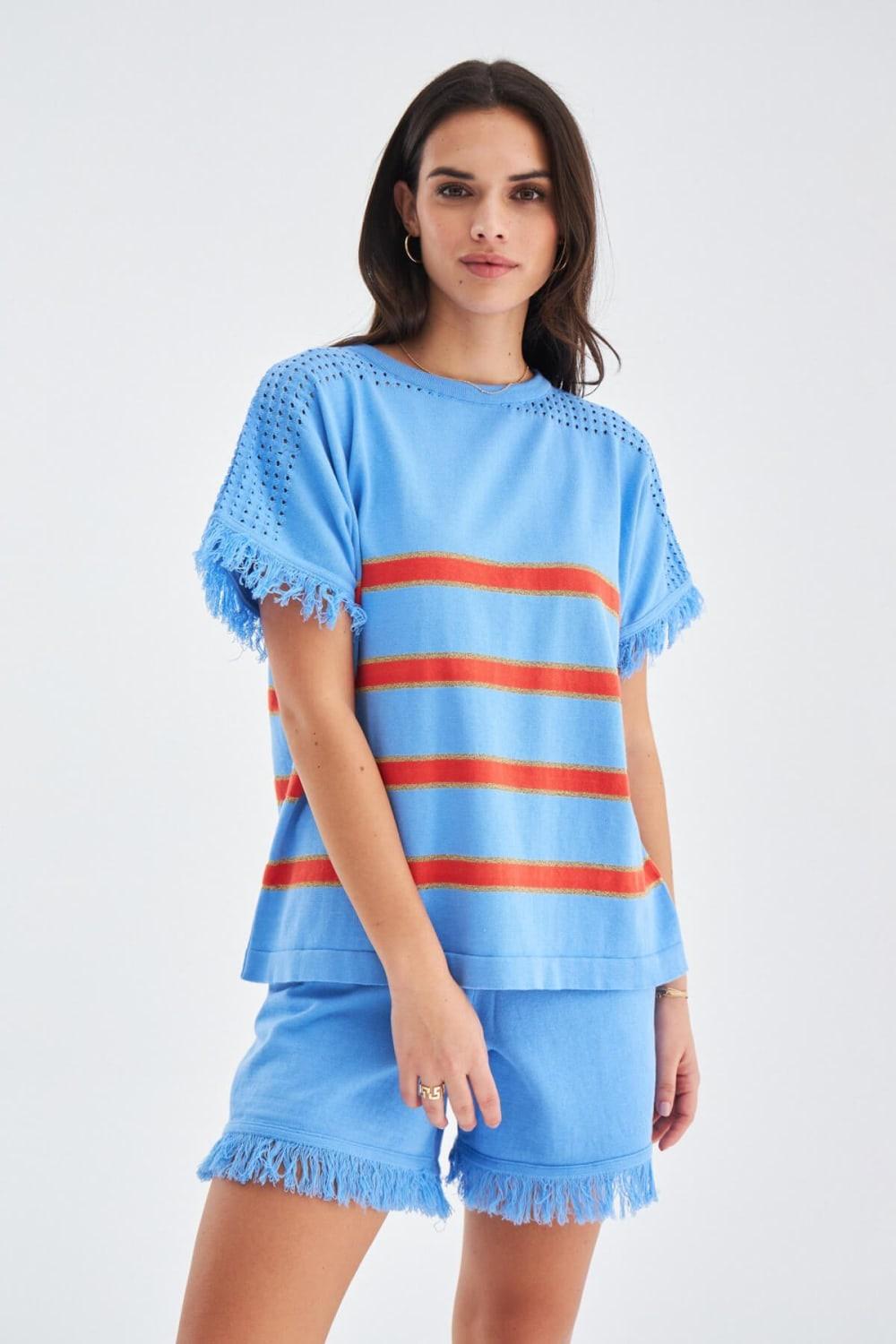 Peraluna-Hannah Blouse & Shorts Pamuklu Yazlık Kadın Triko şort Takım-Şort-1-Milagron.com