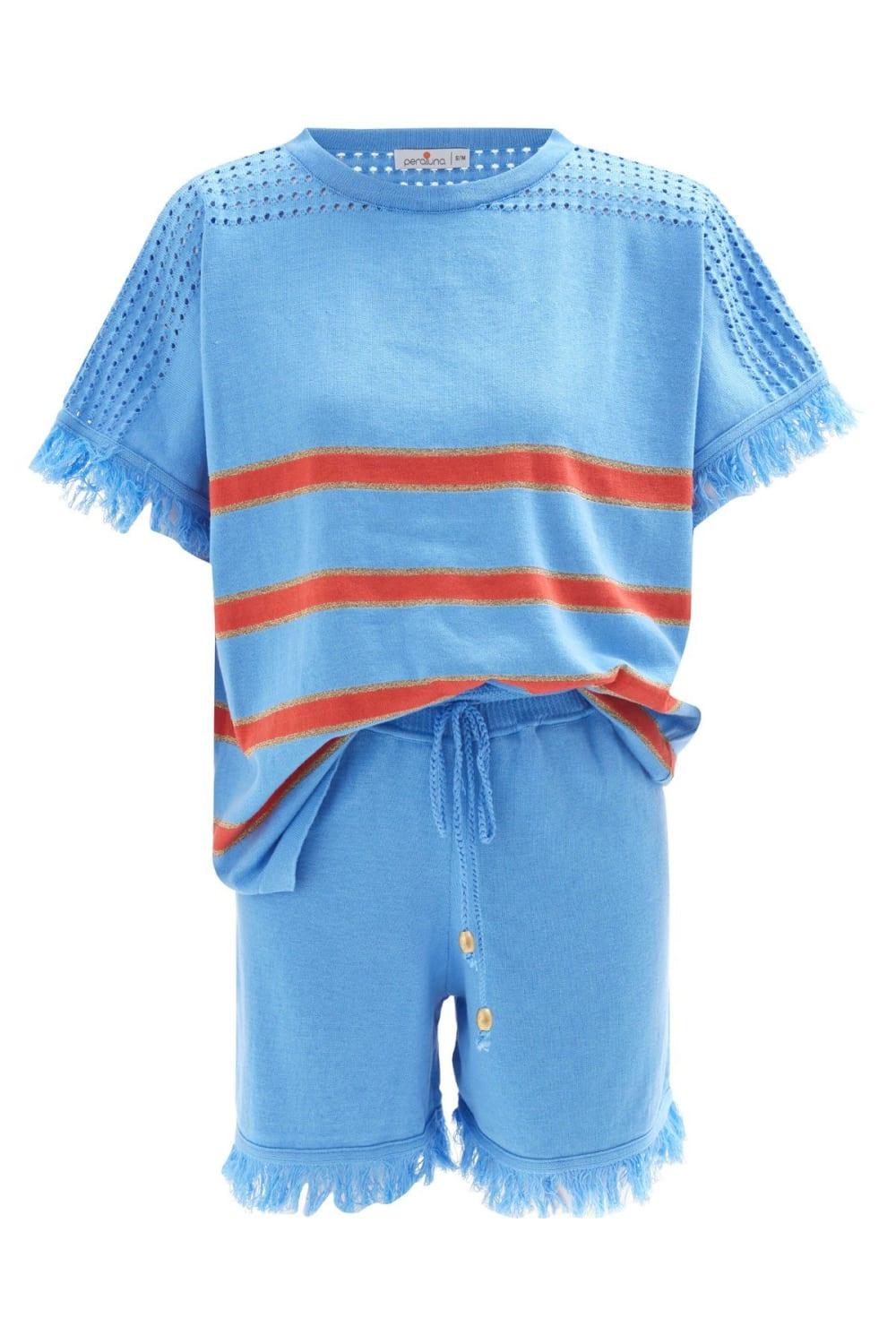 Peraluna-Hannah Blouse & Shorts Pamuklu Yazlık Kadın Triko şort Takım-Şort-10-Milagron.com