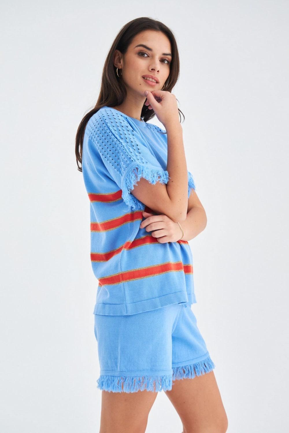 Peraluna-Hannah Blouse & Shorts Pamuklu Yazlık Kadın Triko şort Takım-Şort-2-Milagron.com