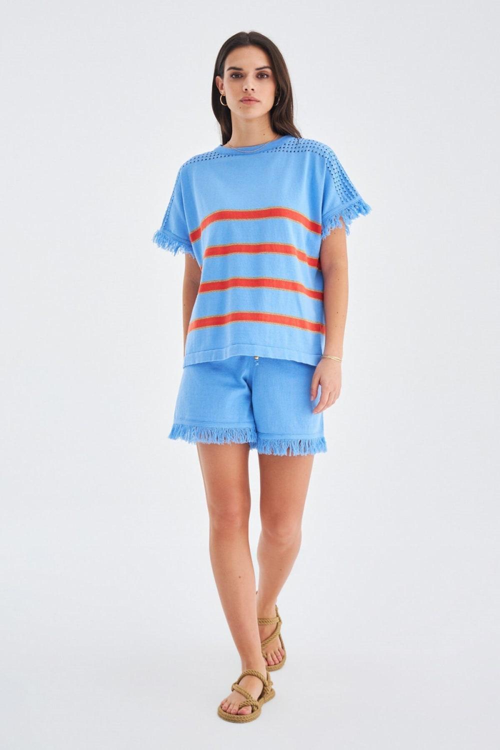 Peraluna-Hannah Blouse & Shorts Pamuklu Yazlık Kadın Triko şort Takım-Şort-3-Milagron.com