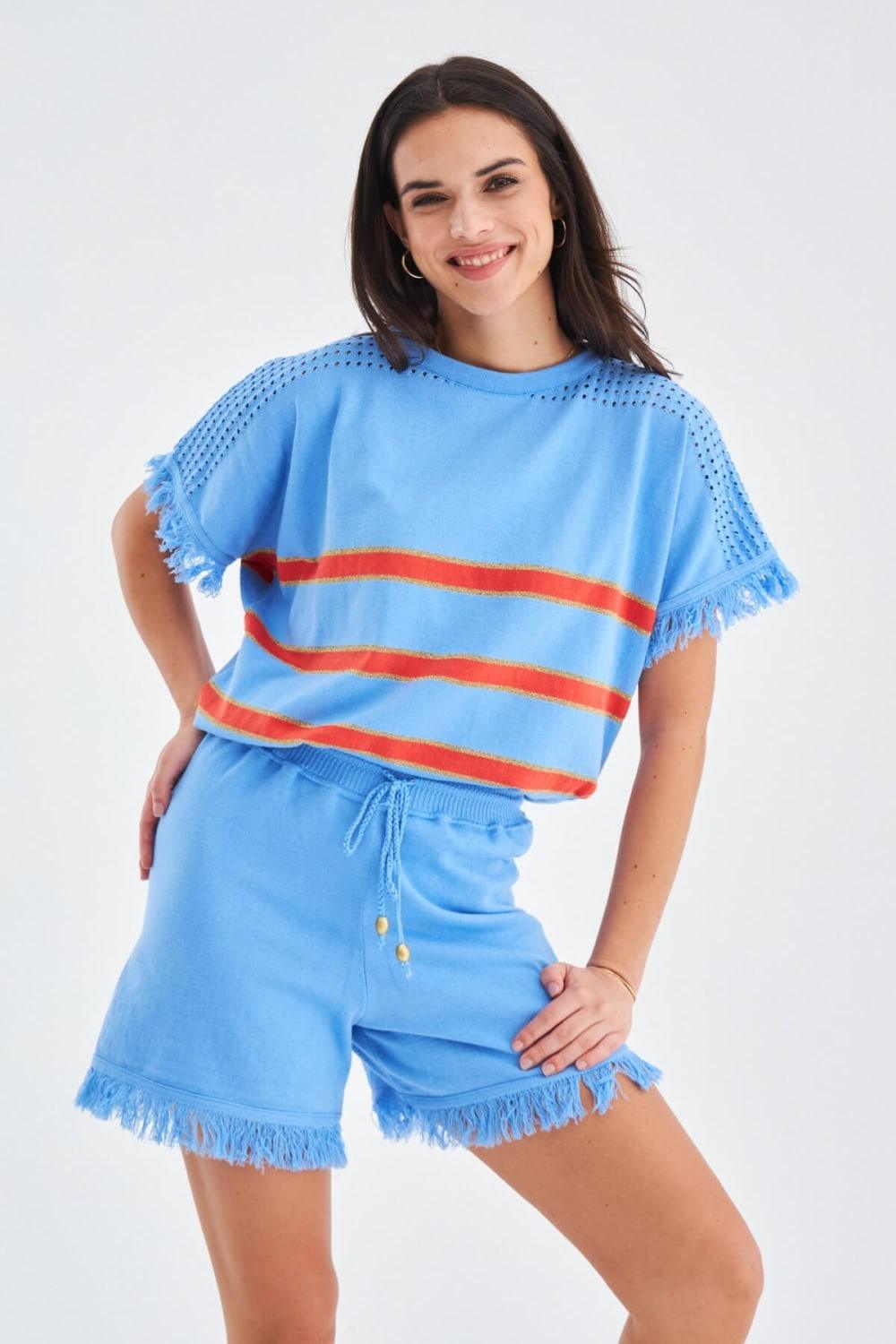 Peraluna-Hannah Blouse & Shorts Pamuklu Yazlık Kadın Triko şort Takım-Şort-4-Milagron.com