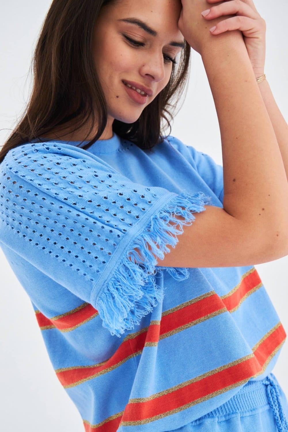 Peraluna-Hannah Blouse & Shorts Pamuklu Yazlık Kadın Triko şort Takım-Şort-5-Milagron.com