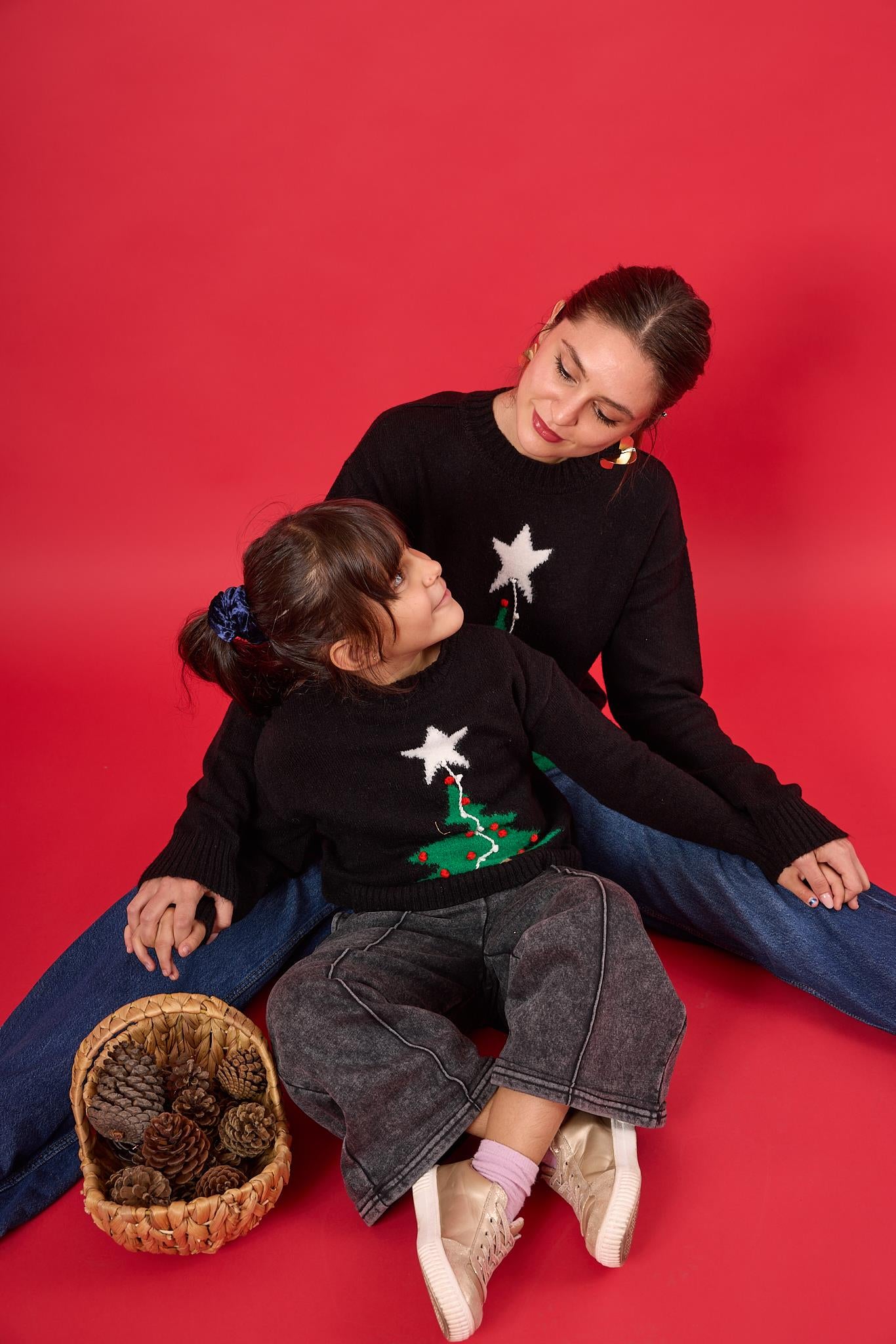 Peraluna-Happy Times Çam Ağacı Desenli Yılbaşı Kazağı Siyah/Yeşil-Kazak & Triko-7-Milagron.com