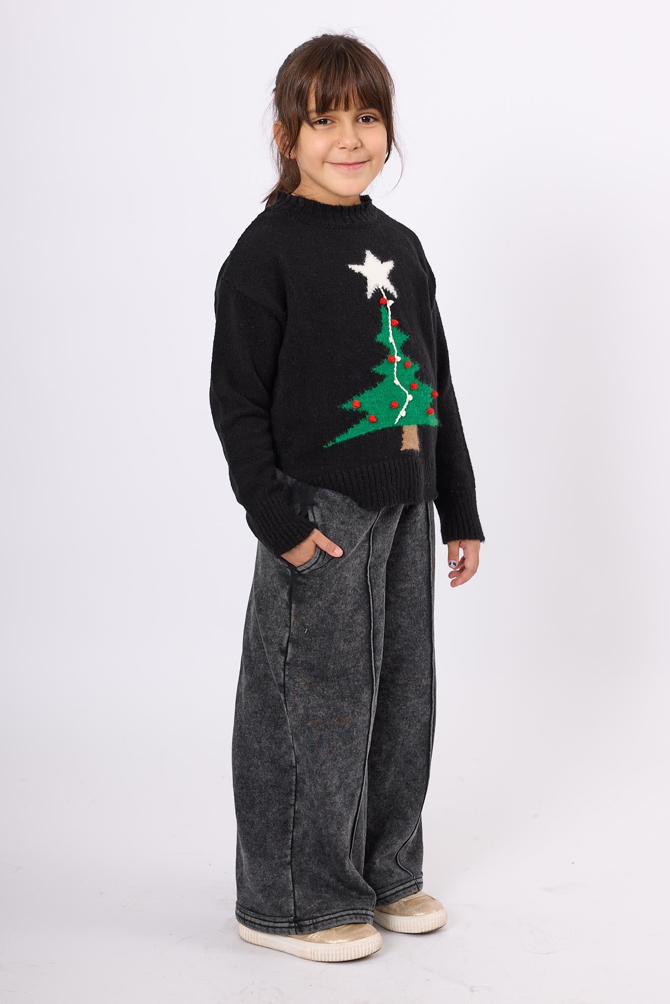 Peraluna-Happy Times Çam Ağacı Desenli çocuk Yılbaşı Kazağı Siyah/Yeşil-Kazak & Triko-5-Milagron.com