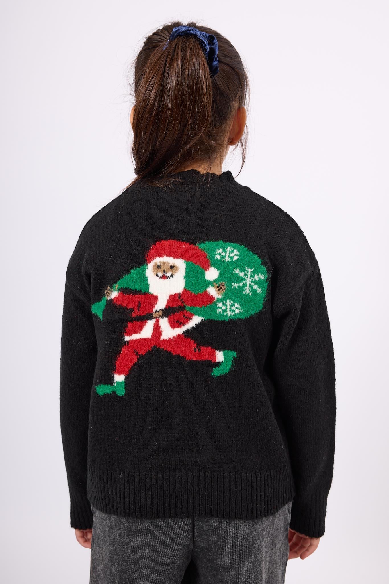 Peraluna-Happy Times Çam Ağacı Desenli çocuk Yılbaşı Kazağı Siyah/Yeşil-Kazak & Triko-7-Milagron.com