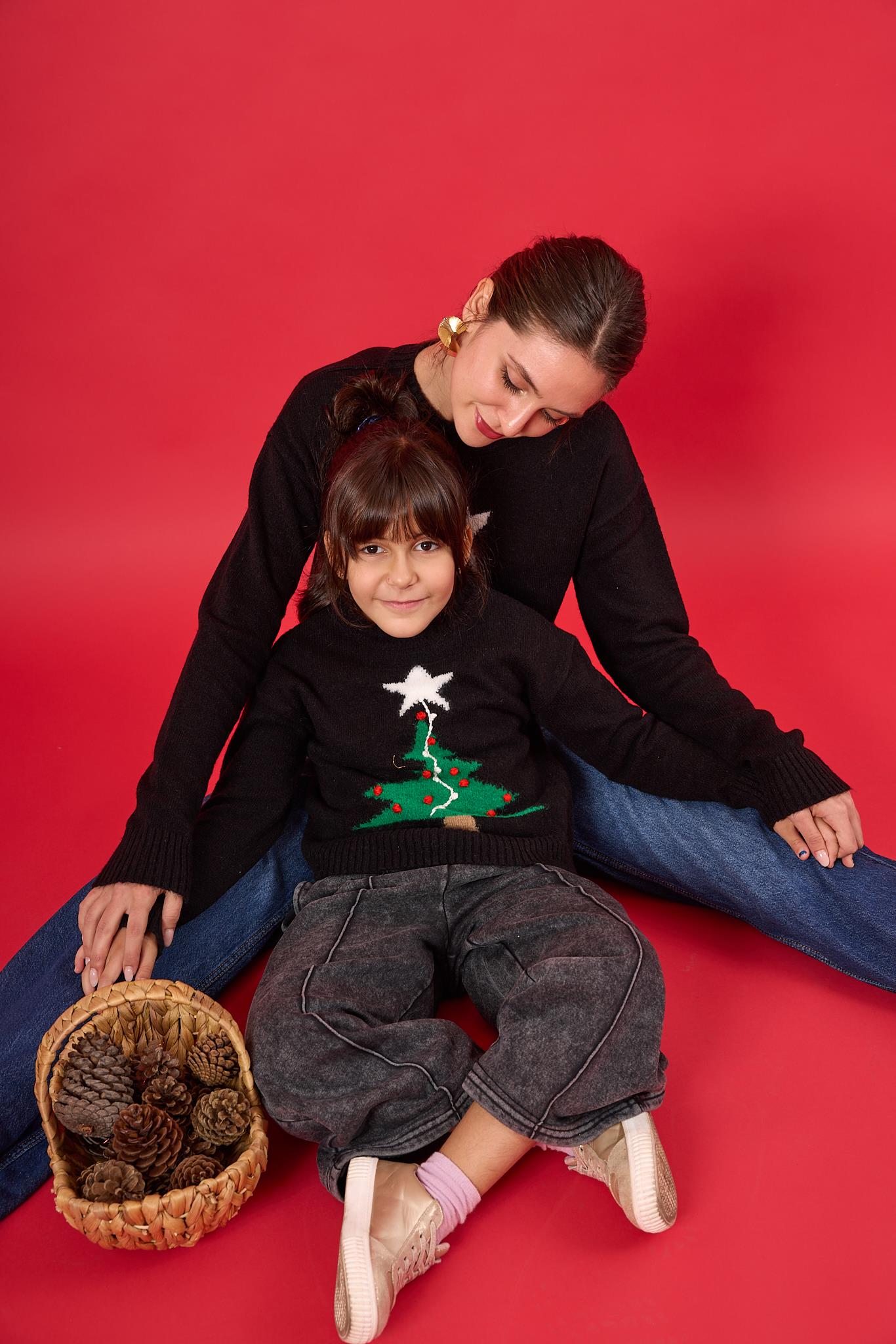 Peraluna-Happy Times Çam Ağacı Desenli çocuk Yılbaşı Kazağı Siyah/Yeşil-Kazak & Triko-9-Milagron.com