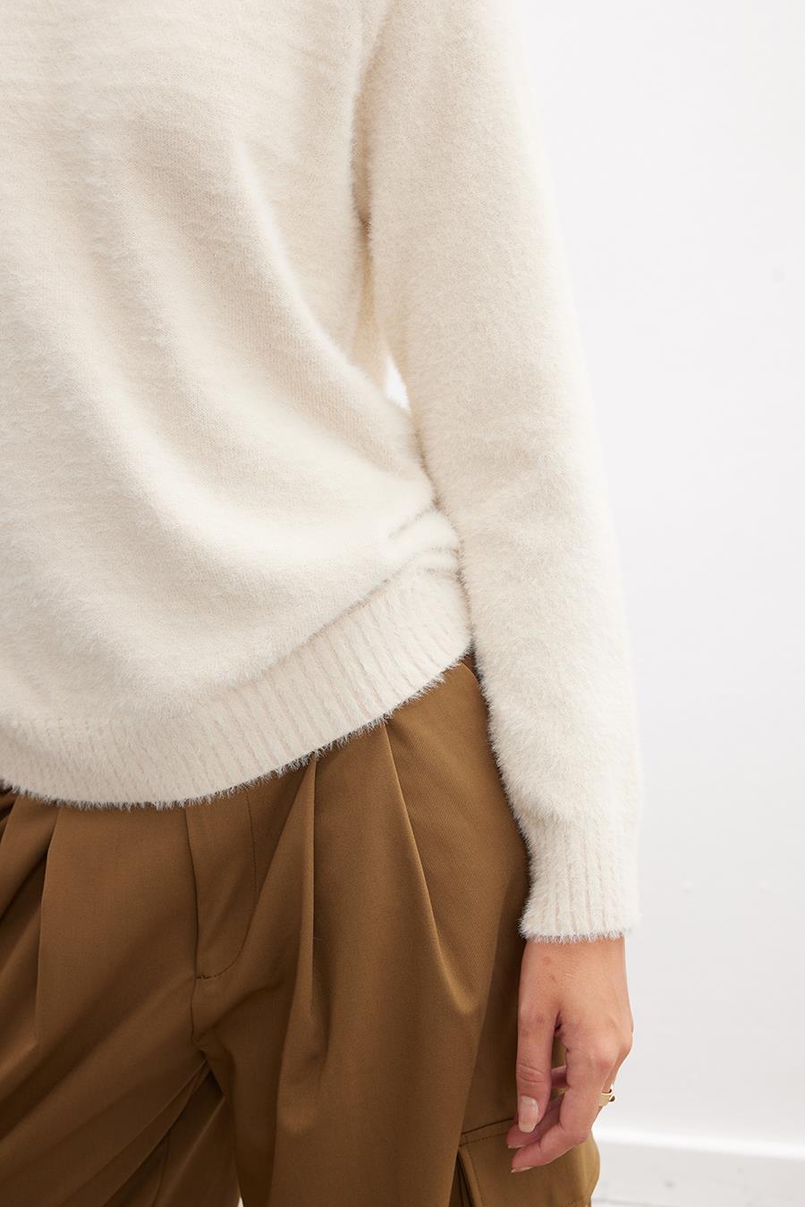 Peraluna Hazel Pullover Bisiklet Yaka Rahat Kesimı Kadın Triko Kazak - Bej