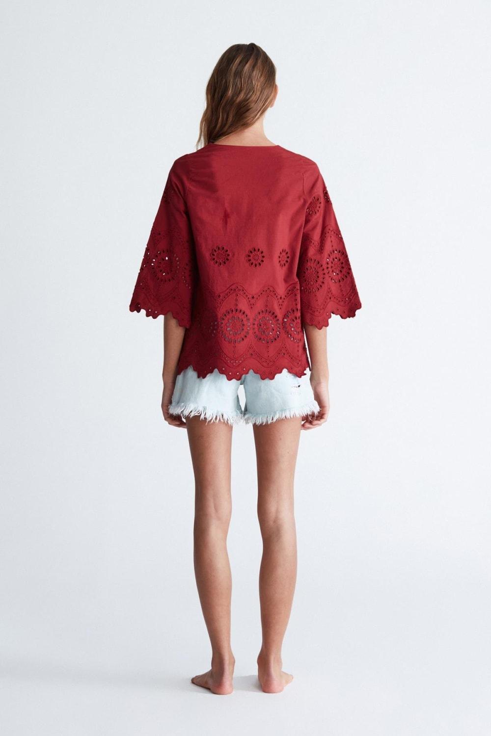 Peraluna-Hi̇romi̇ Blouse %100 Pamuk V Yaka 3/4 Çan Kol Yazlık Kadın Bluz -Bluz-25-Milagron.com