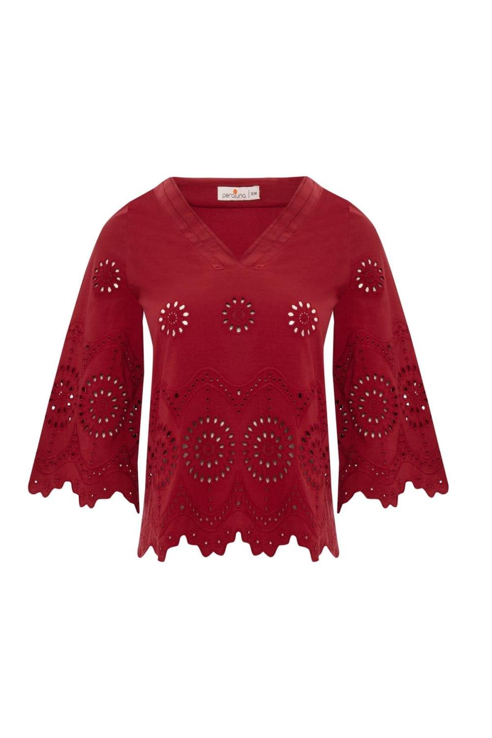 Peraluna-Hi̇romi̇ Blouse %100 Pamuk V Yaka 3/4 Çan Kol Yazlık Kadın Bluz -Bluz-26-Milagron.com