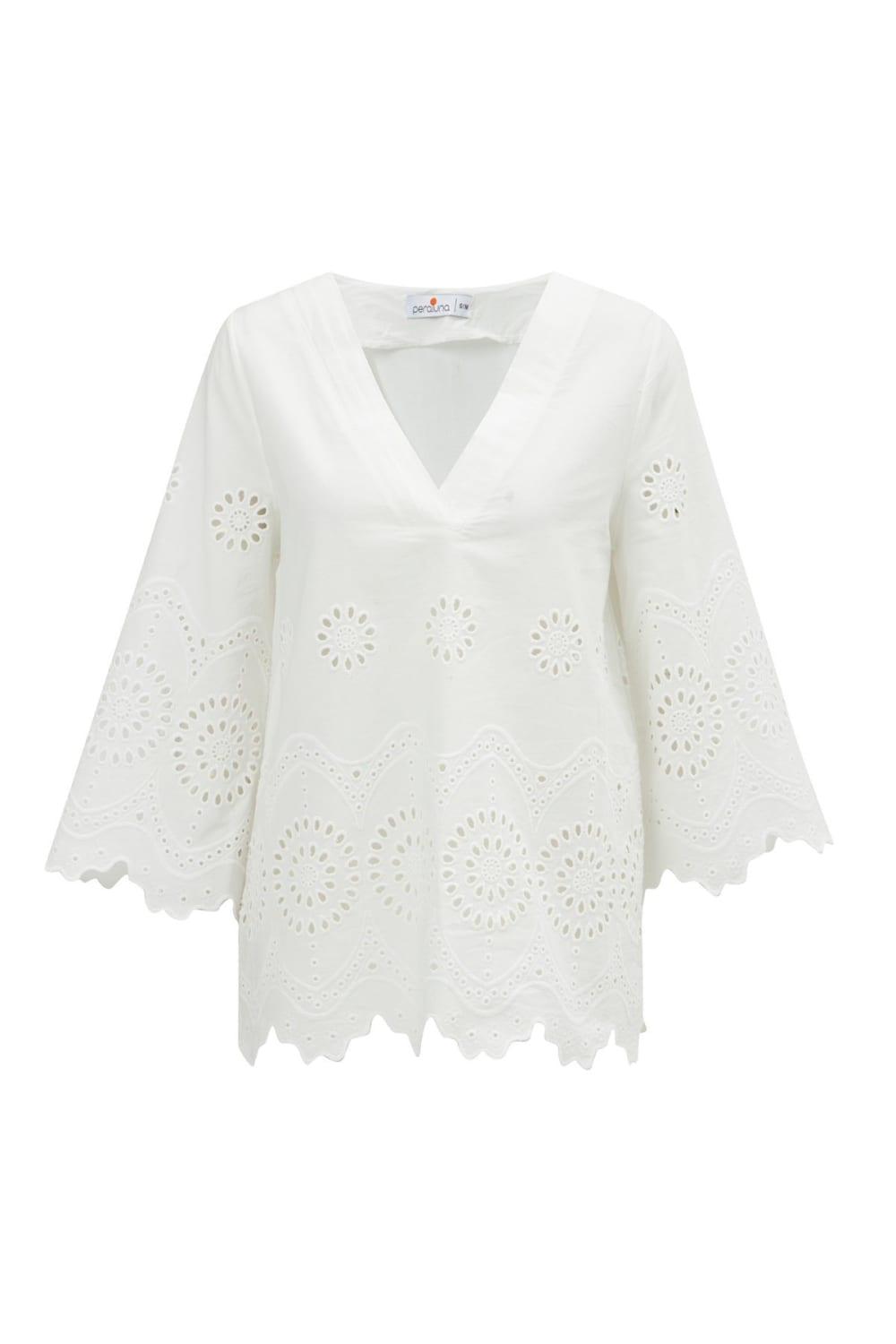 Peraluna-Hi̇romi̇ Blouse %100 Pamuk V Yaka 3/4 Çan Kol Yazlık Kadın Bluz -Bluz-8-Milagron.com