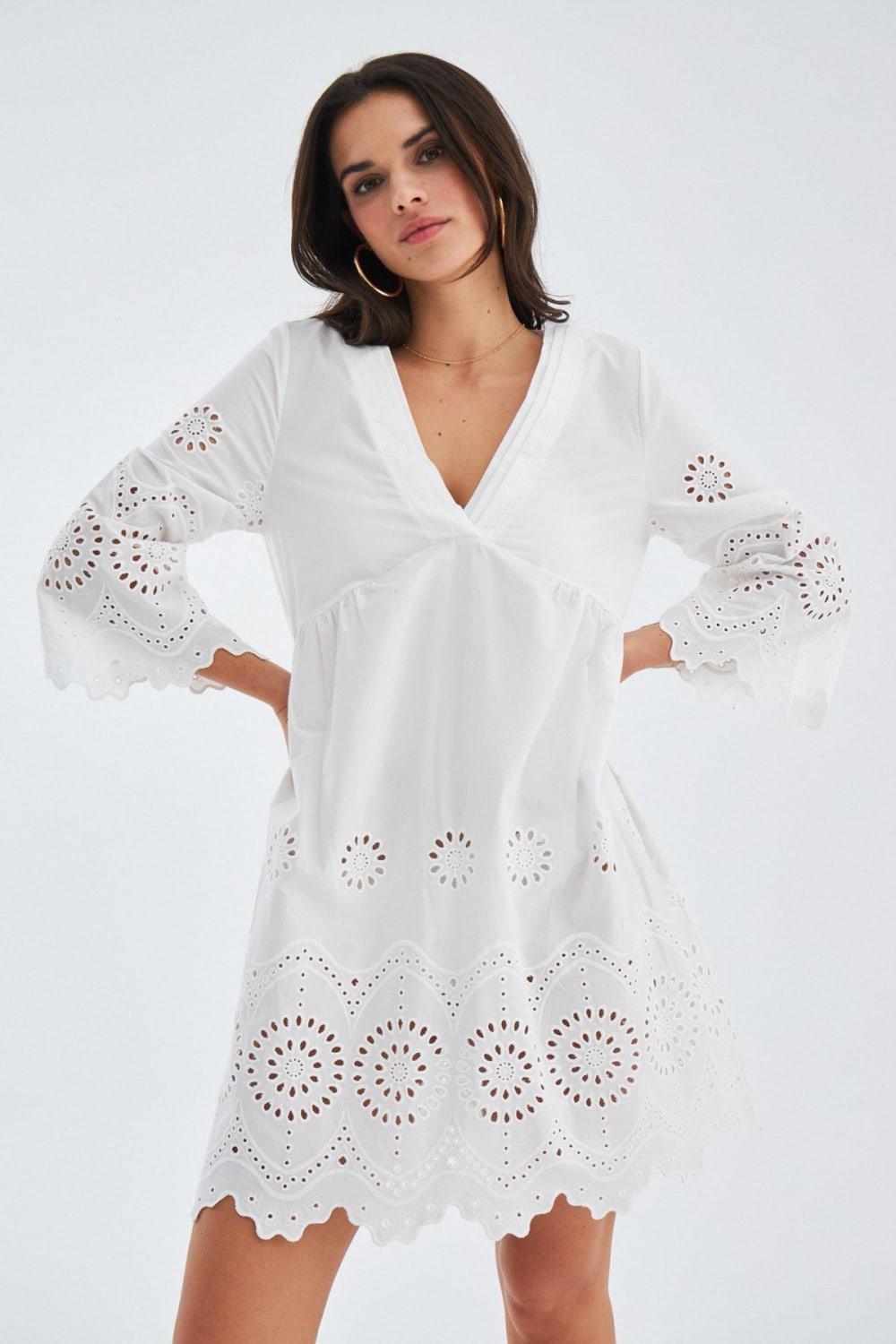 Peraluna-Hi̇romi̇ Dress %100 Pamuk 3/4 Kol Diz Hizası Yazlık Kadın Elbise -Elbise-1-Milagron.com