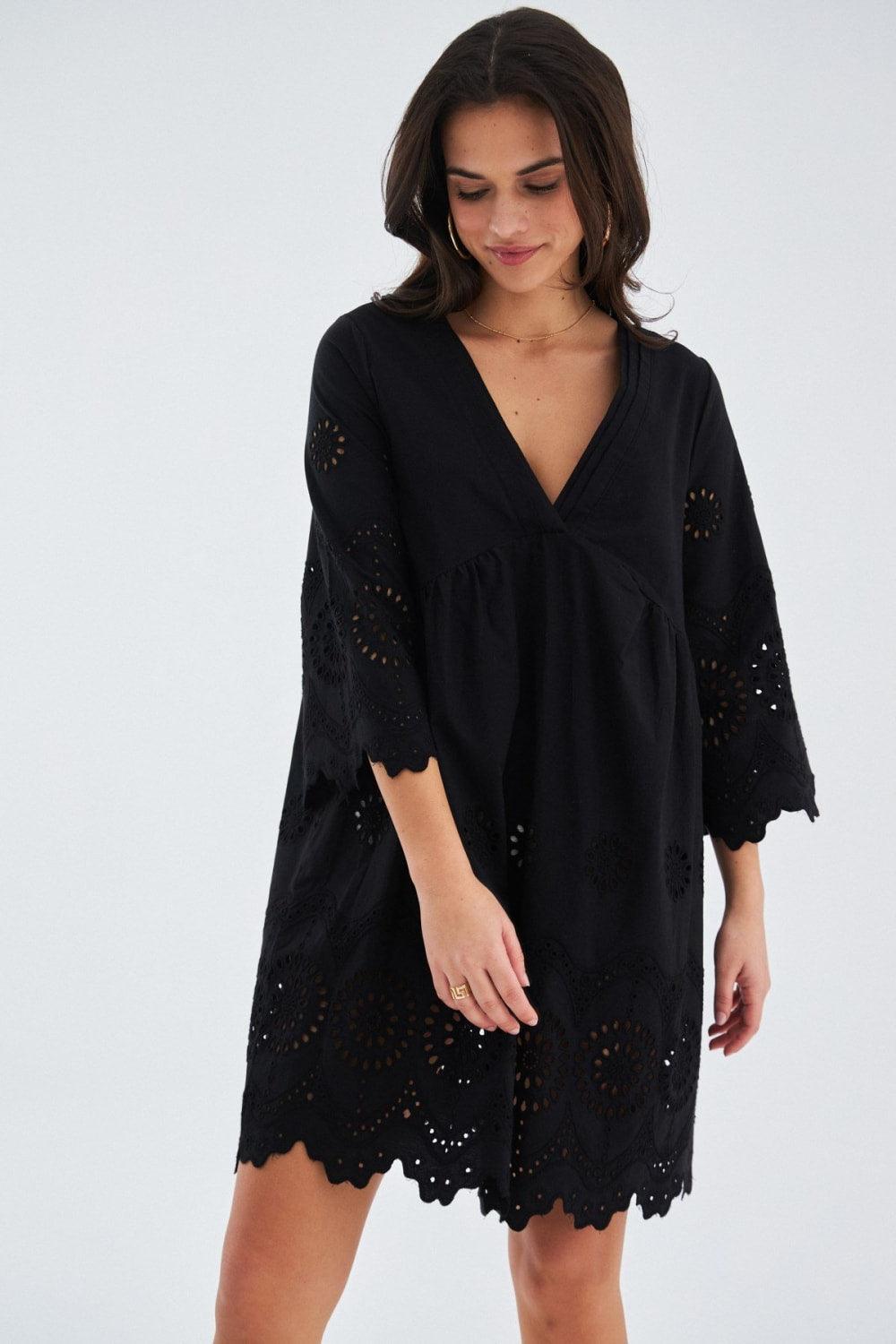 Peraluna-Hi̇romi̇ Dress %100 Pamuk 3/4 Kol Diz Hizası Yazlık Kadın Elbise -Elbise-13-Milagron.com