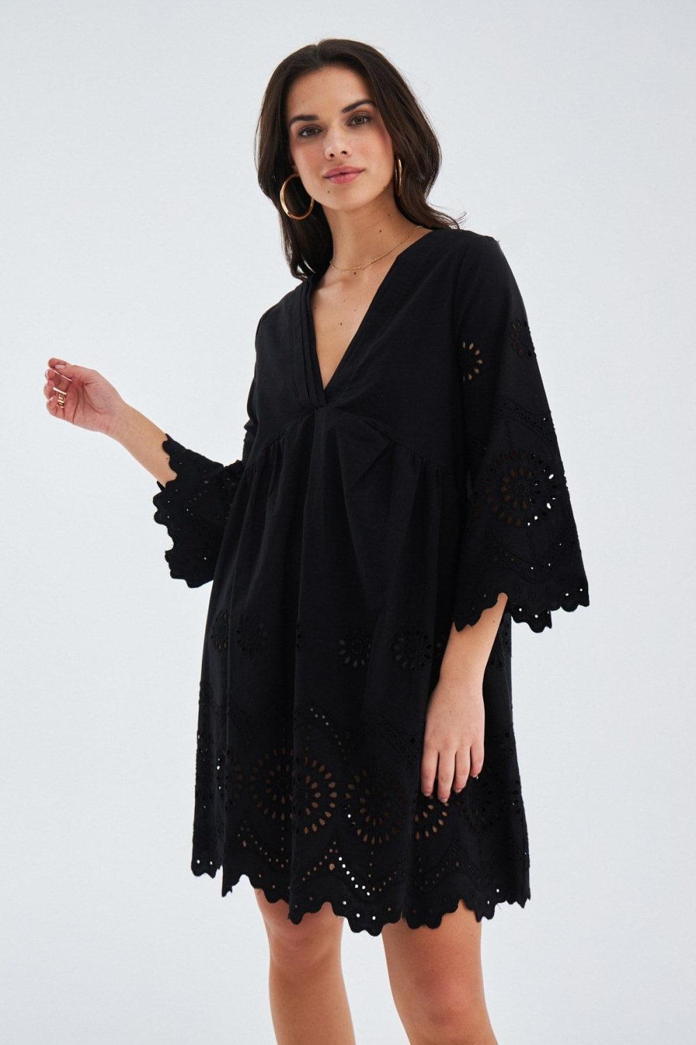 Peraluna-Hi̇romi̇ Dress %100 Pamuk 3/4 Kol Diz Hizası Yazlık Kadın Elbise -Elbise-14-Milagron.com