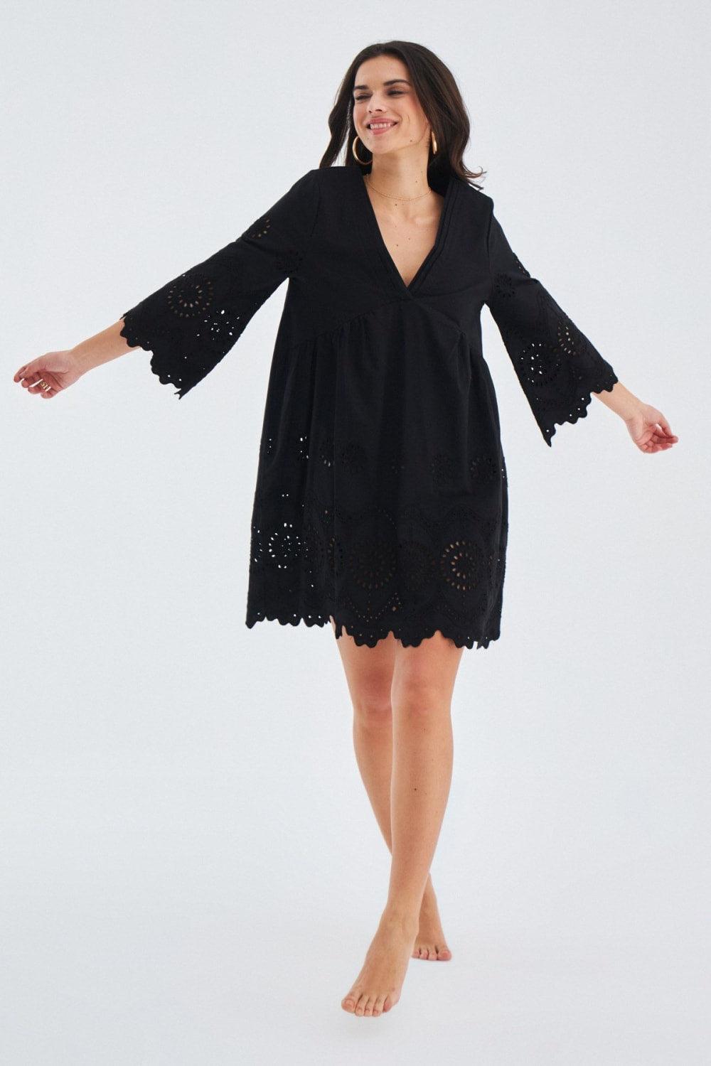 Peraluna-Hi̇romi̇ Dress %100 Pamuk 3/4 Kol Diz Hizası Yazlık Kadın Elbise -Elbise-17-Milagron.com