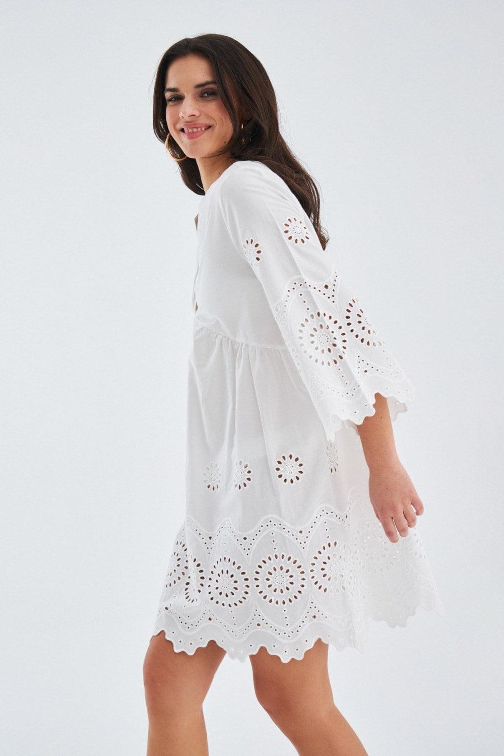 Peraluna-Hi̇romi̇ Dress %100 Pamuk 3/4 Kol Diz Hizası Yazlık Kadın Elbise -Elbise-2-Milagron.com