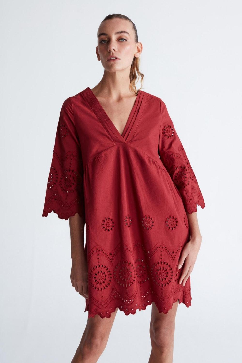 Peraluna-Hi̇romi̇ Dress %100 Pamuk 3/4 Kol Diz Hizası Yazlık Kadın Elbise -Elbise-23-Milagron.com