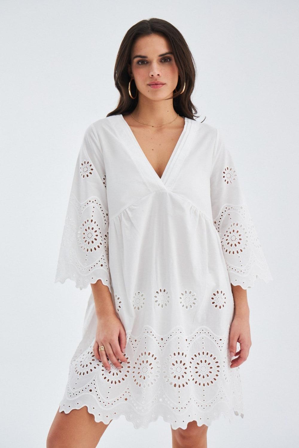 Peraluna-Hi̇romi̇ Dress %100 Pamuk 3/4 Kol Diz Hizası Yazlık Kadın Elbise -Elbise-3-Milagron.com