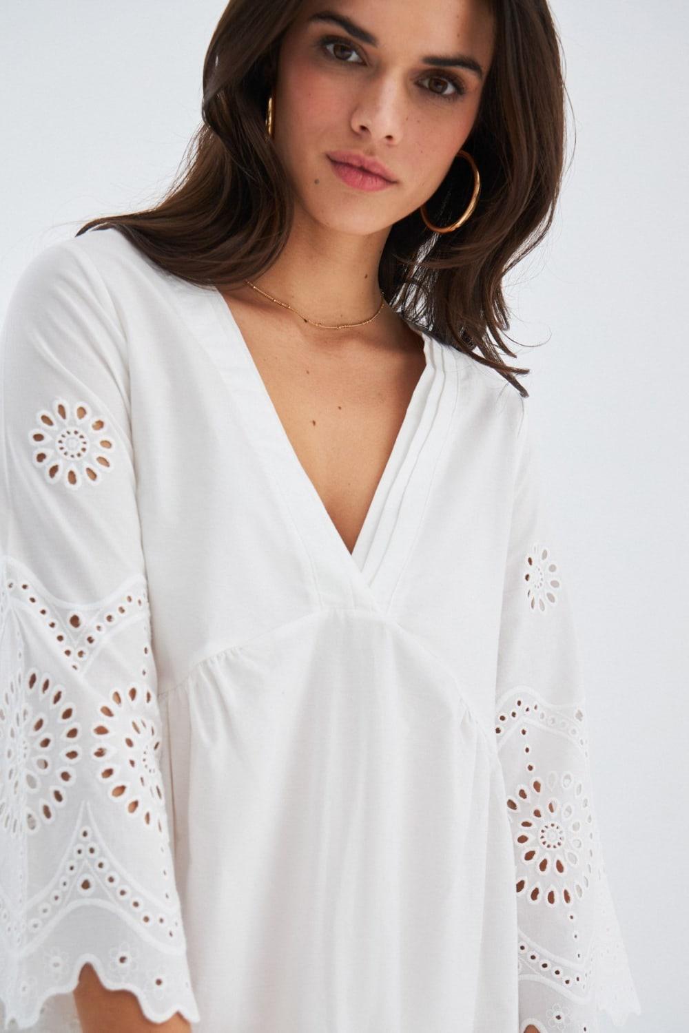 Peraluna-Hi̇romi̇ Dress %100 Pamuk 3/4 Kol Diz Hizası Yazlık Kadın Elbise -Elbise-5-Milagron.com