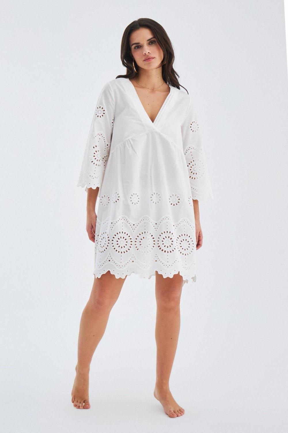 Peraluna-Hi̇romi̇ Dress %100 Pamuk 3/4 Kol Diz Hizası Yazlık Kadın Elbise -Elbise-6-Milagron.com