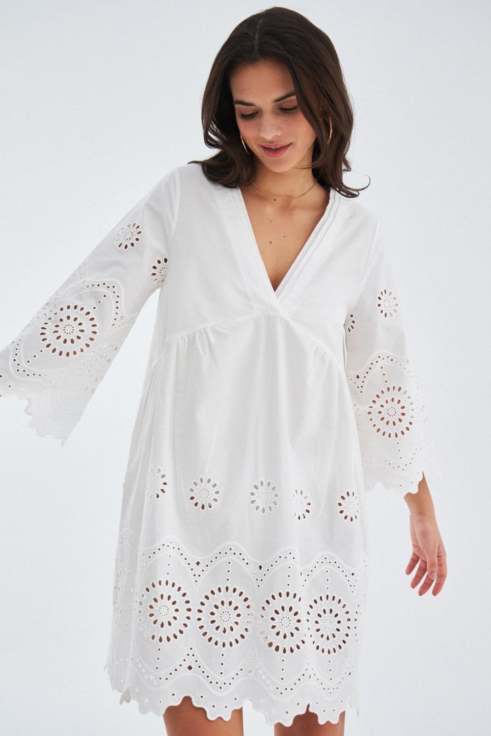 Peraluna-Hi̇romi̇ Dress %100 Pamuk 3/4 Kol Diz Hizası Yazlık Kadın Elbise -Elbise-7-Milagron.com