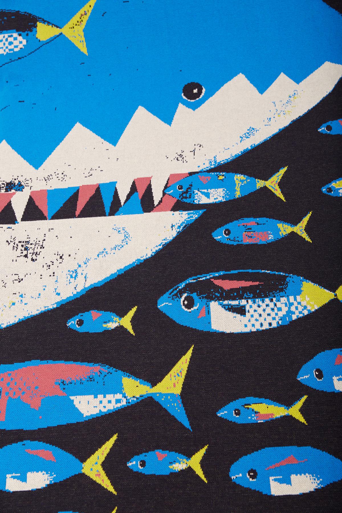 Peraluna Hungry Shark Beach Towel Jakarlı Pamuklu Plaj Örtüsü - Mavi Multi