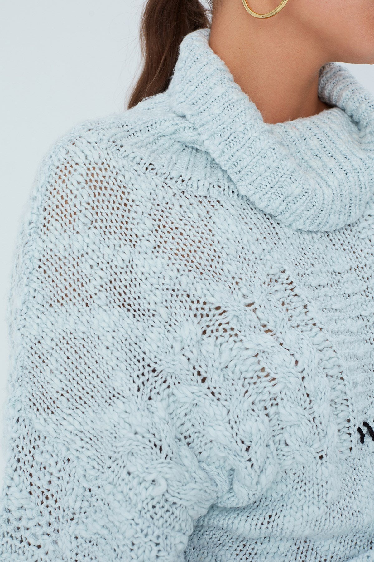 Peraluna-Ilda Pullover %100 Pamuk Saç örgülü Bol Kesim Kadın Triko Kazak Buz Mavisi-Kazak-6-Milagron.com