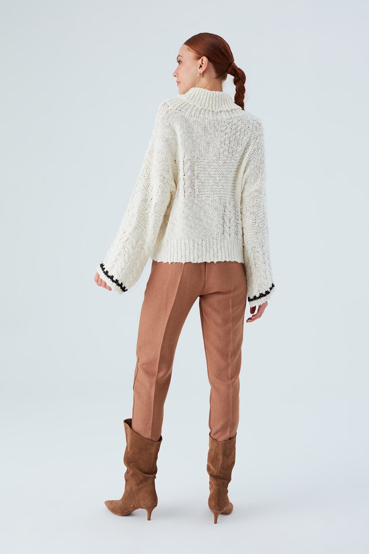 Peraluna-Ilda Pullover %100 Pamuk Saç örgülü Bol Kesim Kadın Triko Kazak Ekru-Kazak-8-Milagron.com