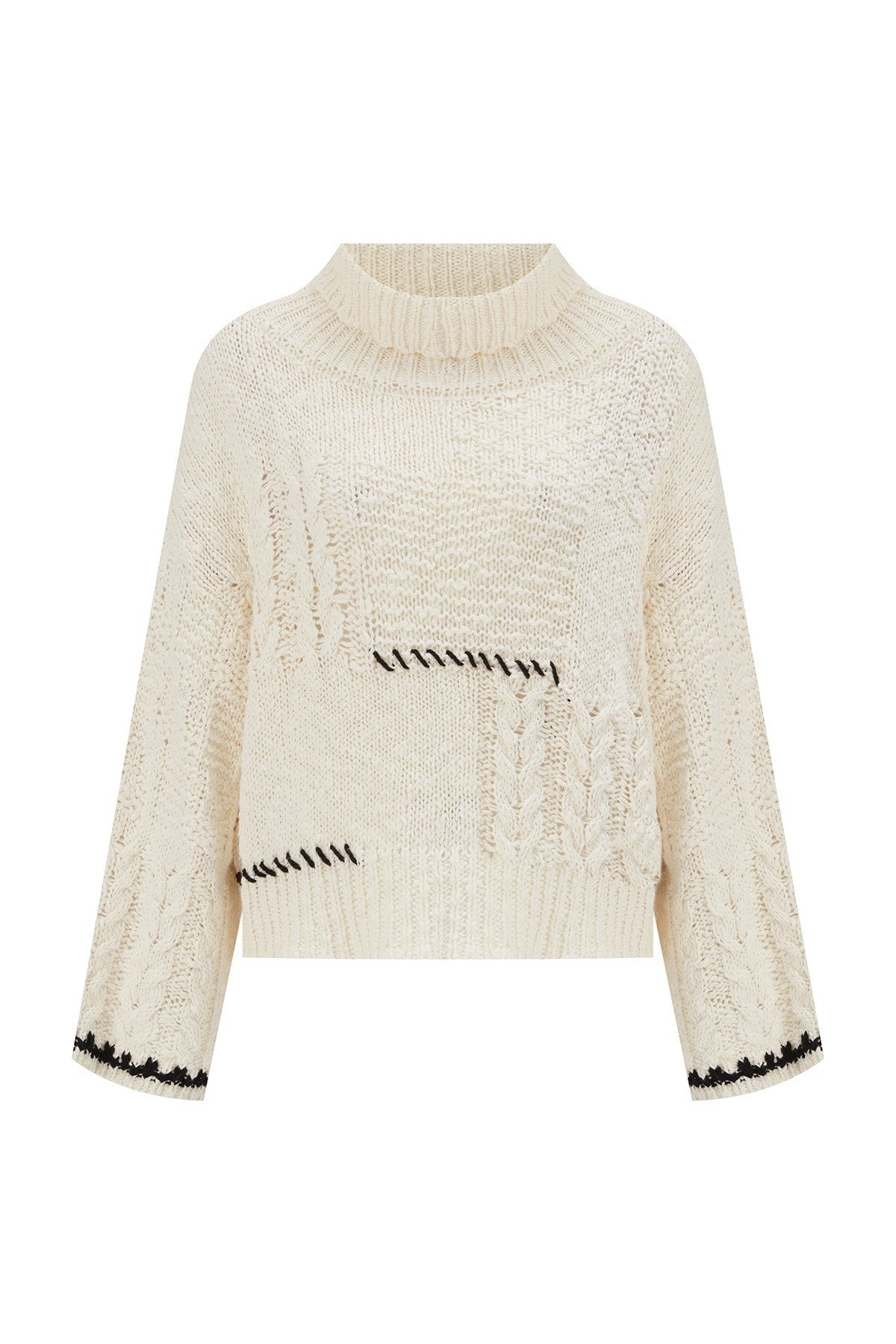 Peraluna-Ilda Pullover %100 Pamuk Saç örgülü Bol Kesim Kadın Triko Kazak Ekru-Kazak-9-Milagron.com