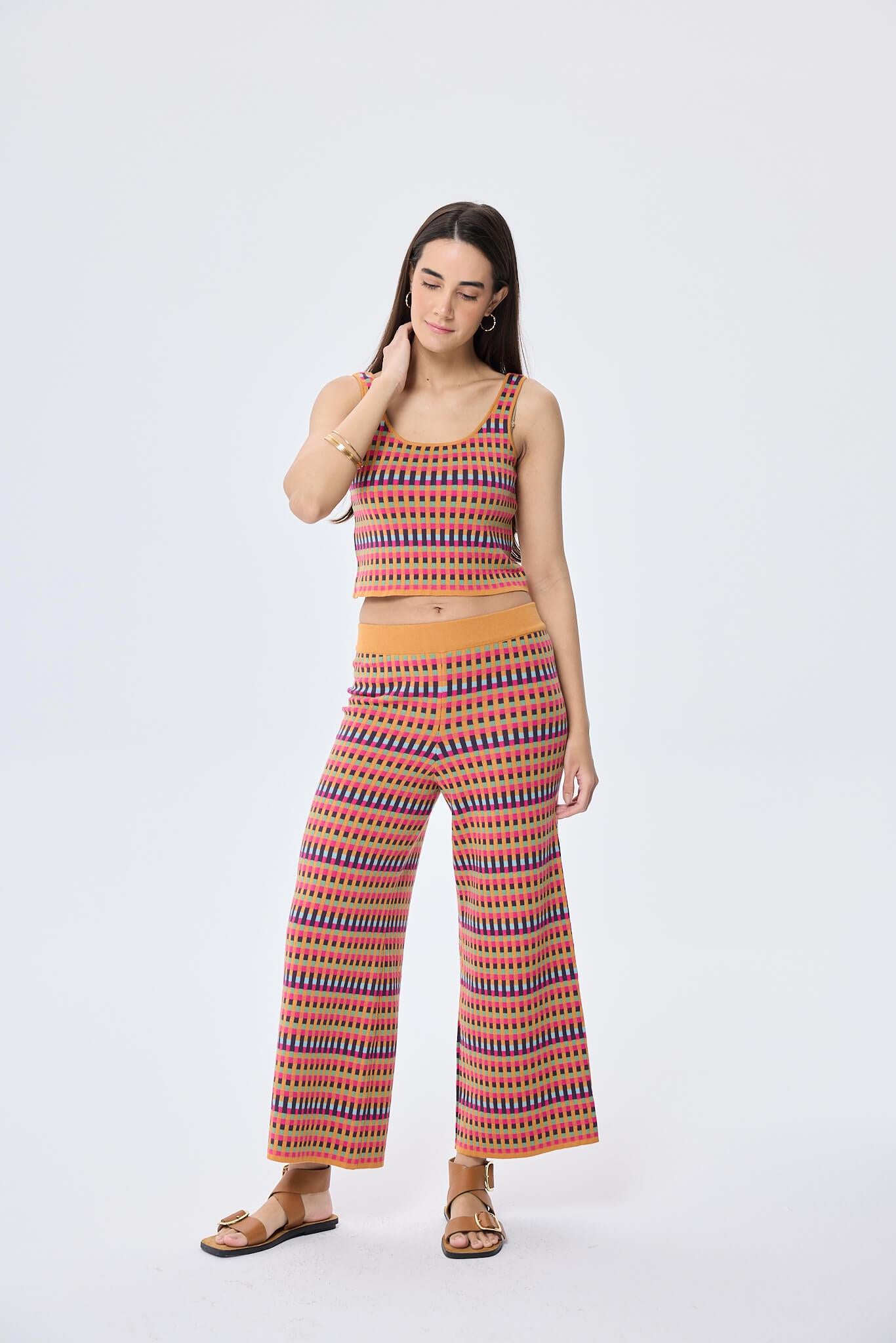 Peraluna-Illusion, Jakarlı Organik Pamuk Kadın Mevsimlik Triko Pantolon Multi̇ / Hardal-Pantolon-2-Milagron.com