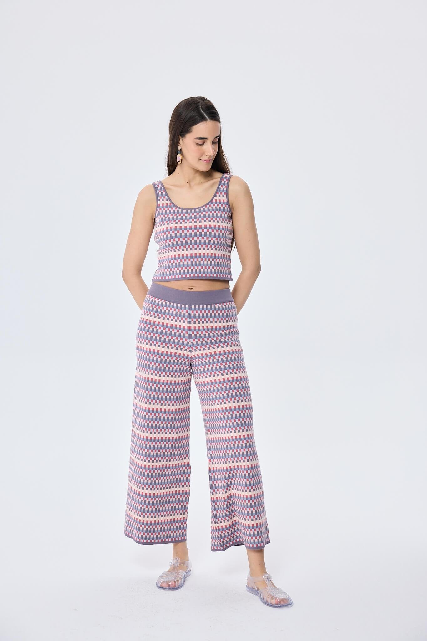 Peraluna-Illusion, Jakarlı Organik Pamuk Kadın Mevsimlik Triko Pantolon Multi̇ / Li̇la-Pantolon-2-Milagron.com