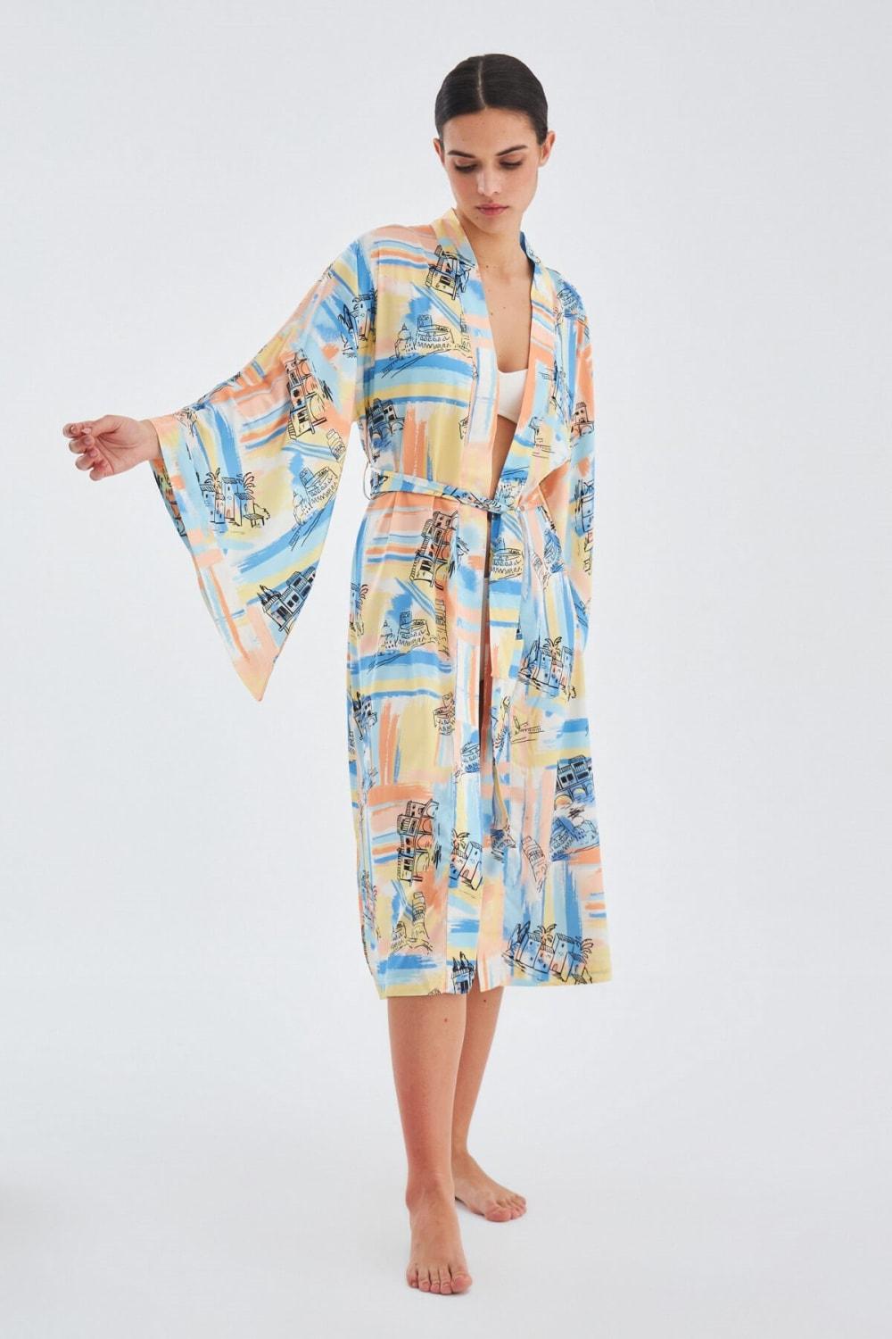 Peraluna-Inaya Desenli 120 Cm Saten Yazlık Kadın Kimono-Kimono-3-Milagron.com