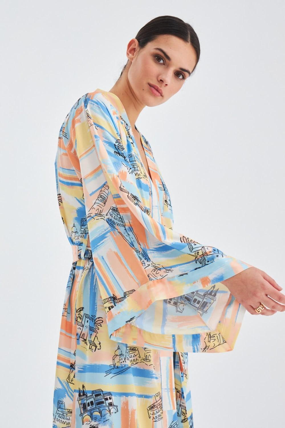 Peraluna-Inaya Desenli 120 Cm Saten Yazlık Kadın Kimono-Kimono-6-Milagron.com