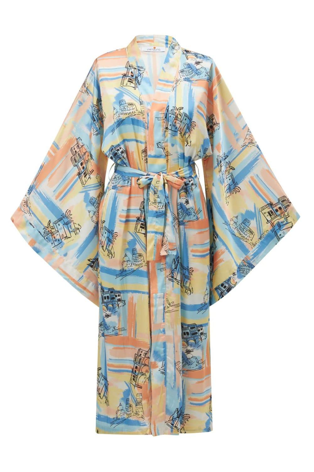 Peraluna-Inaya Desenli 120 Cm Saten Yazlık Kadın Kimono-Kimono-8-Milagron.com