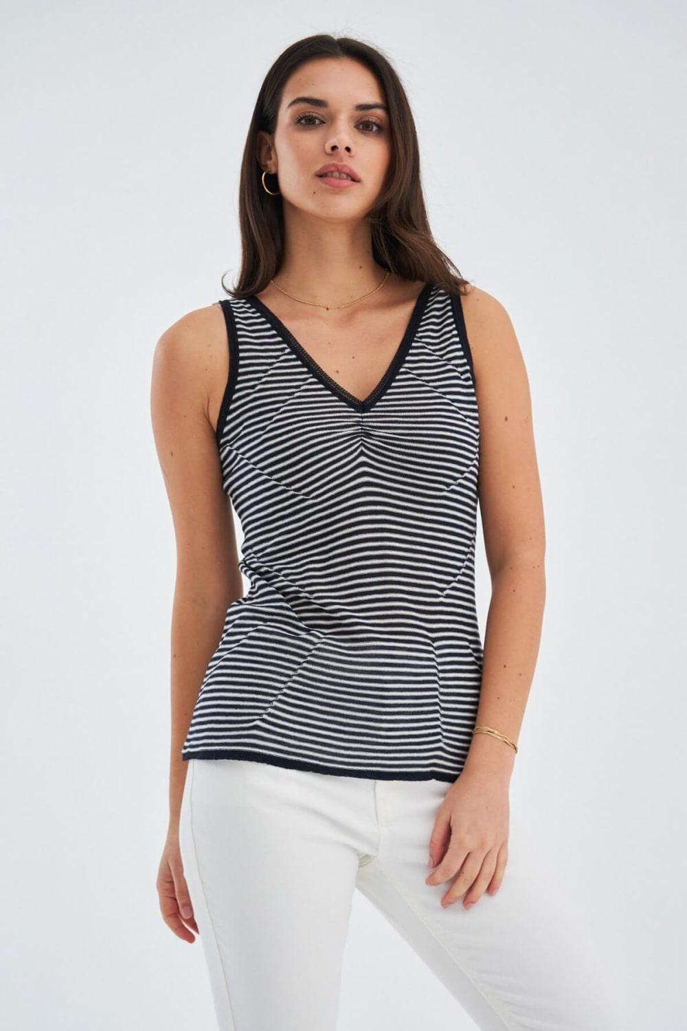 Peraluna-İnce Çizgili V Yaka Kadın Triko Atlet-Atlet-2-Milagron.com