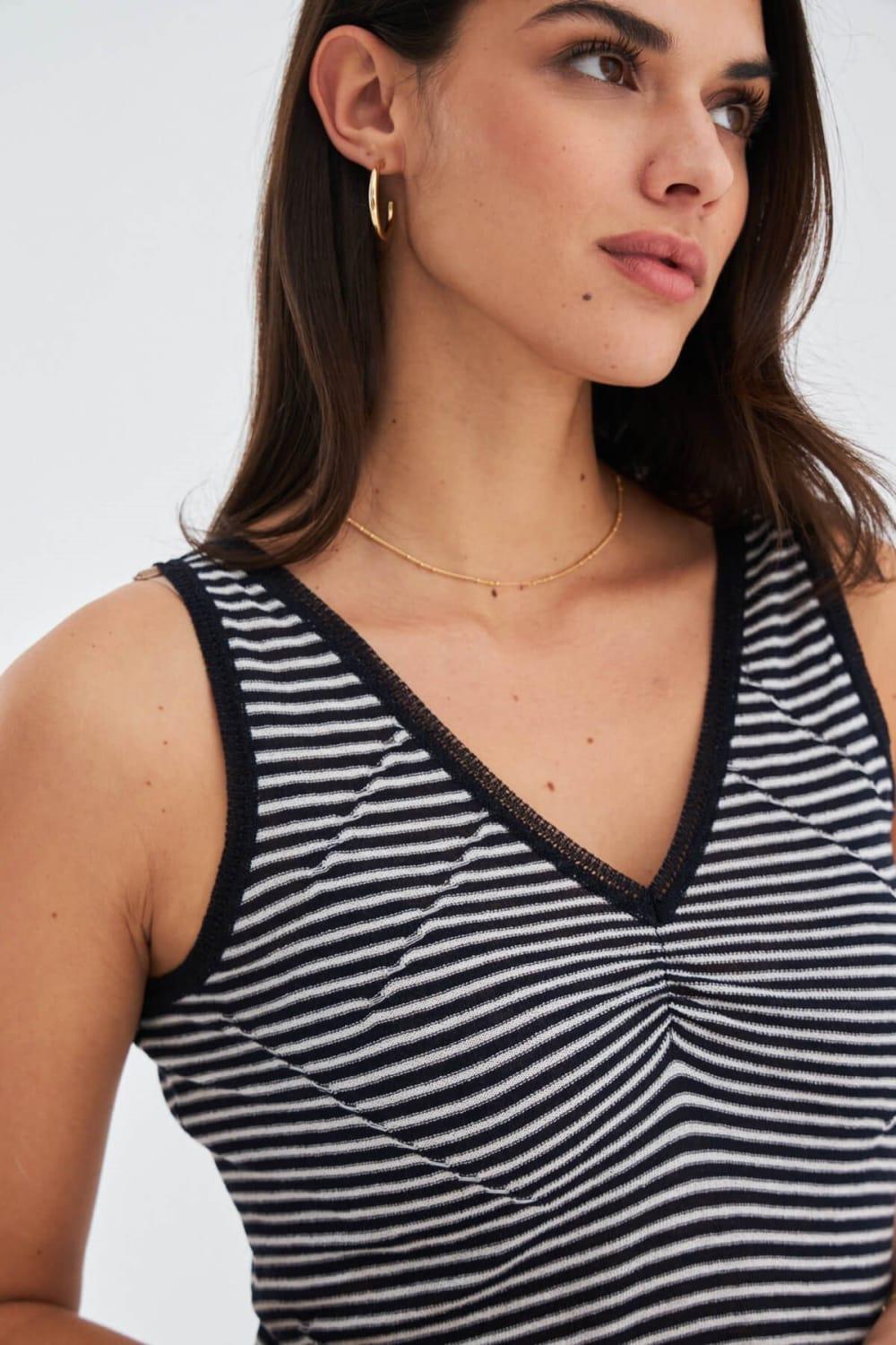 Peraluna-İnce Çizgili V Yaka Kadın Triko Atlet-Atlet-4-Milagron.com