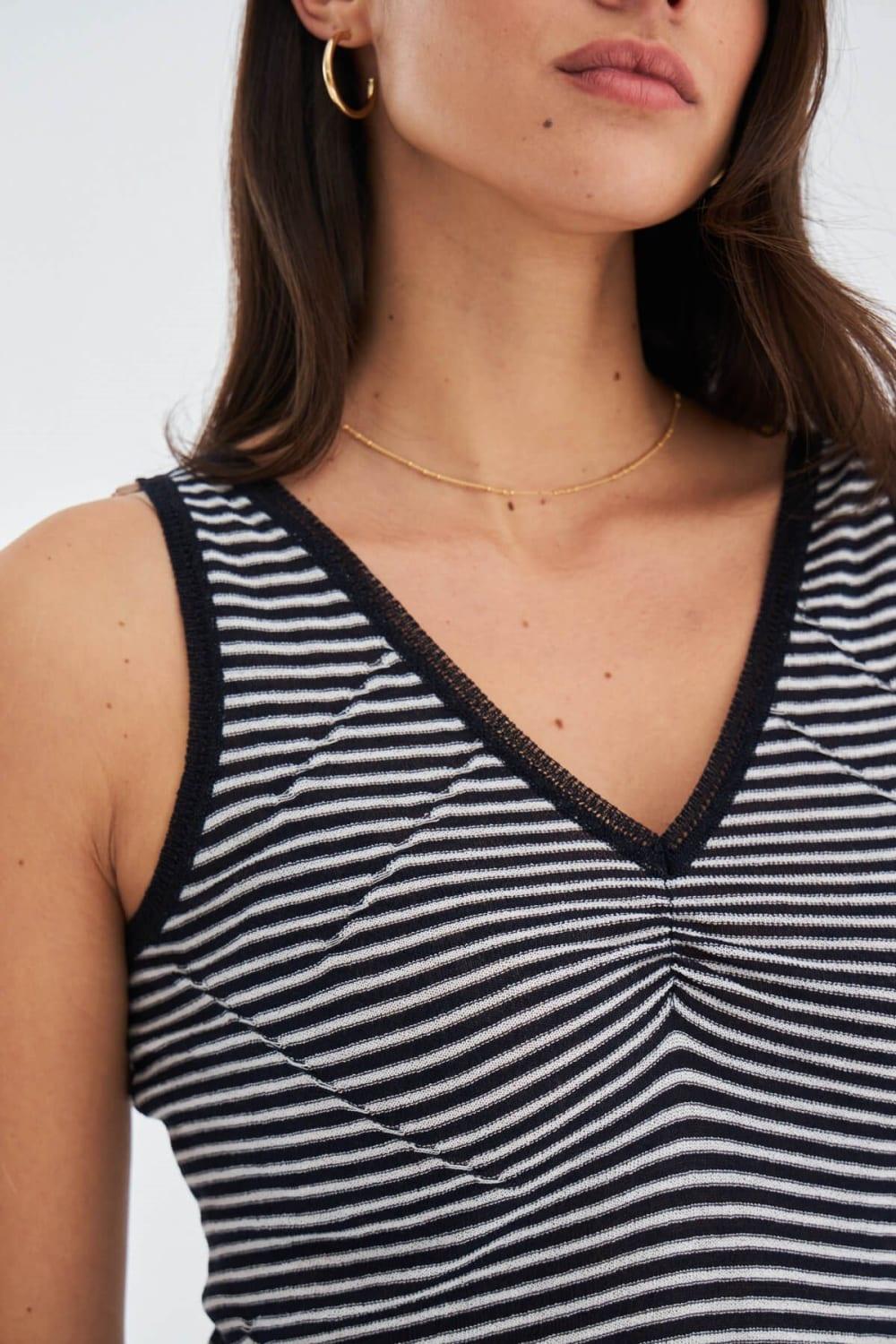 Peraluna-İnce Çizgili V Yaka Kadın Triko Atlet-Atlet-5-Milagron.com