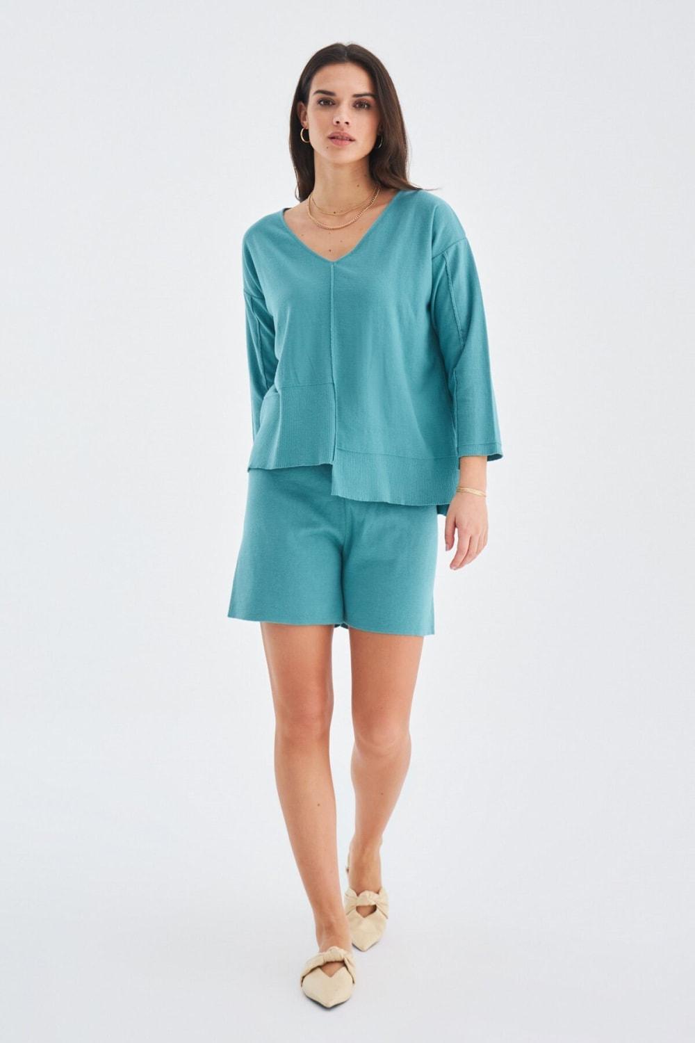 Peraluna-İnce V Yaka Kadın Triko Tunik-T-Shirts-10-Milagron.com