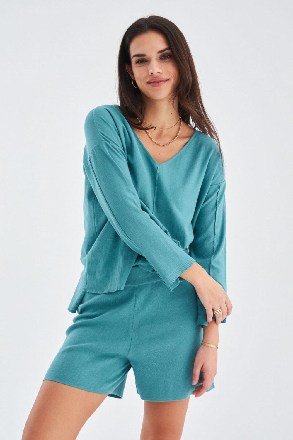 Peraluna-İnce V Yaka Kadın Triko Tunik-T-Shirts-11-Milagron.com