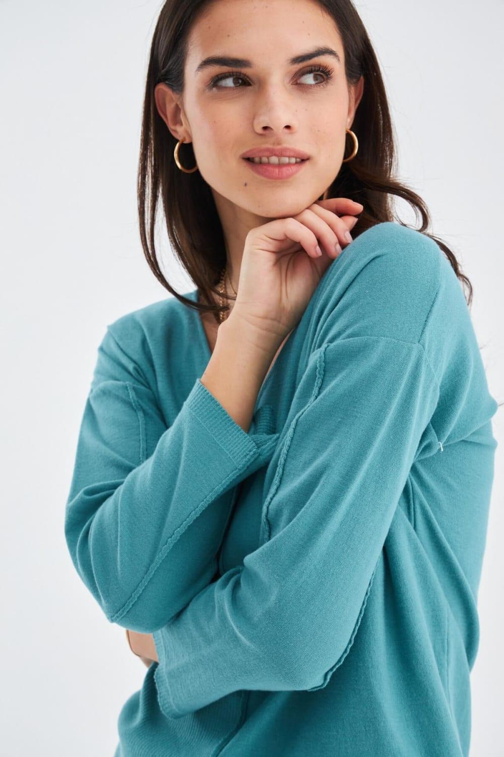 Peraluna-İnce V Yaka Kadın Triko Tunik-T-Shirts-12-Milagron.com