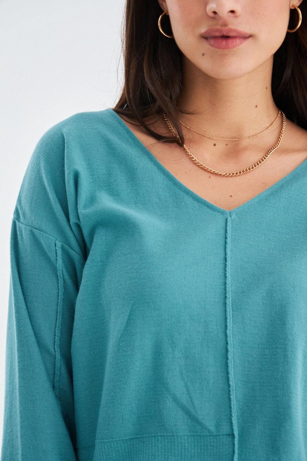 Peraluna-İnce V Yaka Kadın Triko Tunik-T-Shirts-16-Milagron.com